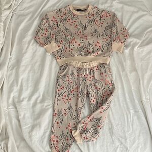 Mini Rodini Cream and Red unicorn sweat/lounge suit